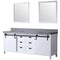 Lexora Marsyas 80" W x 22" D White Double Bath Vanity Grey Quartz Countertop and 30" Mirrors