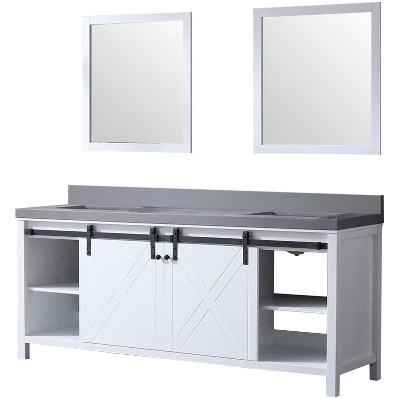 Lexora Marsyas 80" W x 22" D White Double Bath Vanity Grey Quartz Countertop and 30" Mirrors