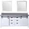 Lexora Marsyas 80" W x 22" D White Double Bath Vanity Grey Quartz Countertop and 30" Mirrors