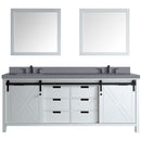 Lexora Marsyas 80" W x 22" D White Double Bath Vanity Grey Quartz Countertop with Faucet Set and 30" Mirrors