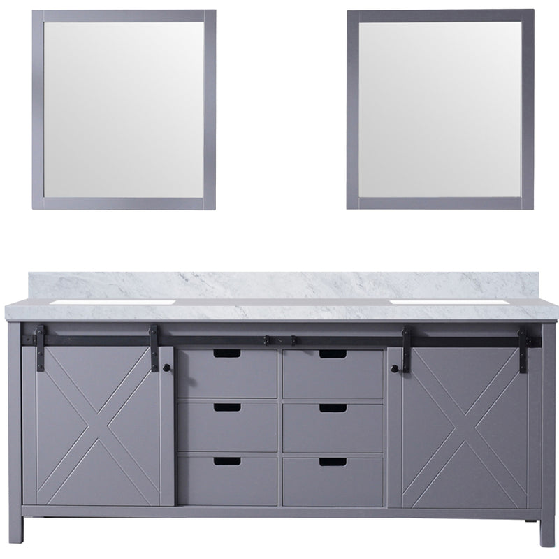 Lexora Marsyas 80" W x 22" D Dark Grey Double Bath Vanity Carrara Marble Countertop and 30" Mirrors