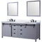 Lexora Marsyas 80" W x 22" D Dark Grey Double Bath Vanity Carrara Marble Countertop with Faucet Set and 30" Mirrors