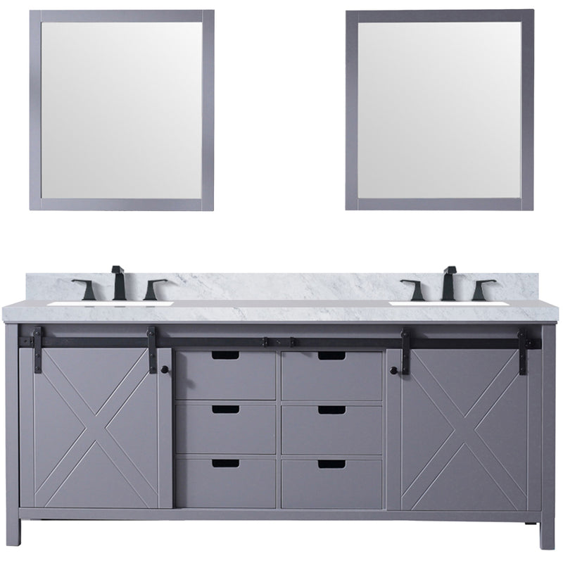 Lexora Marsyas 80" W x 22" D Dark Grey Double Bath Vanity Carrara Marble Countertop with Faucet Set and 30" Mirrors