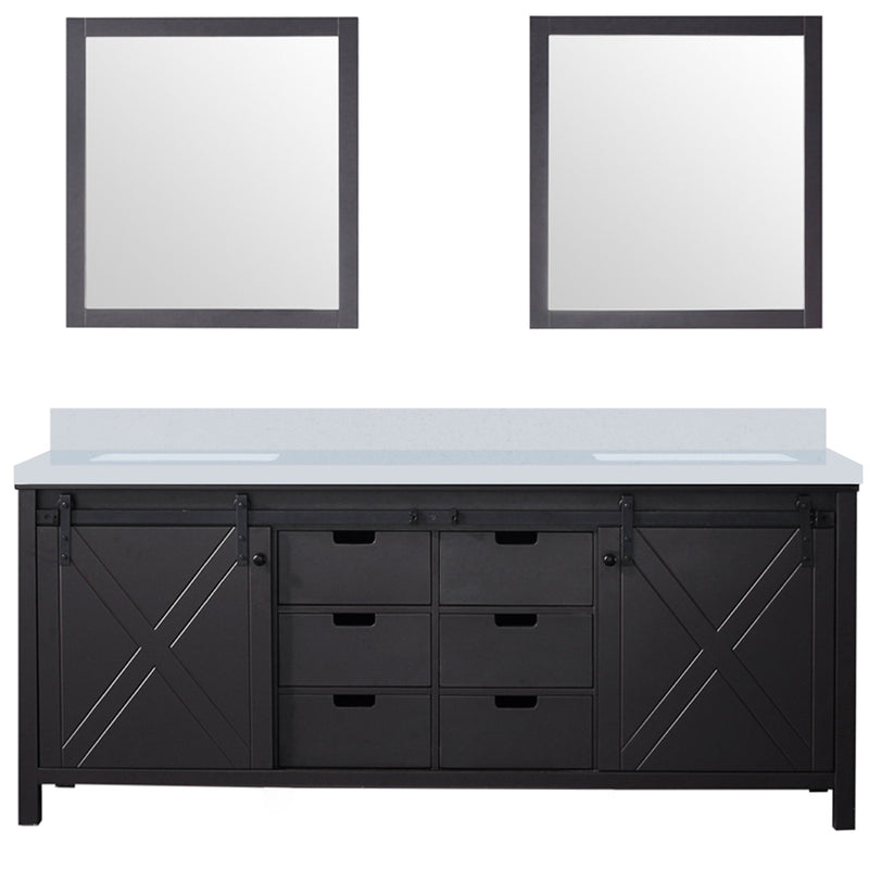 Lexora Marsyas 80" W x 22" D Brown Double Bath Vanity Marble Countertop and 30" Mirrors