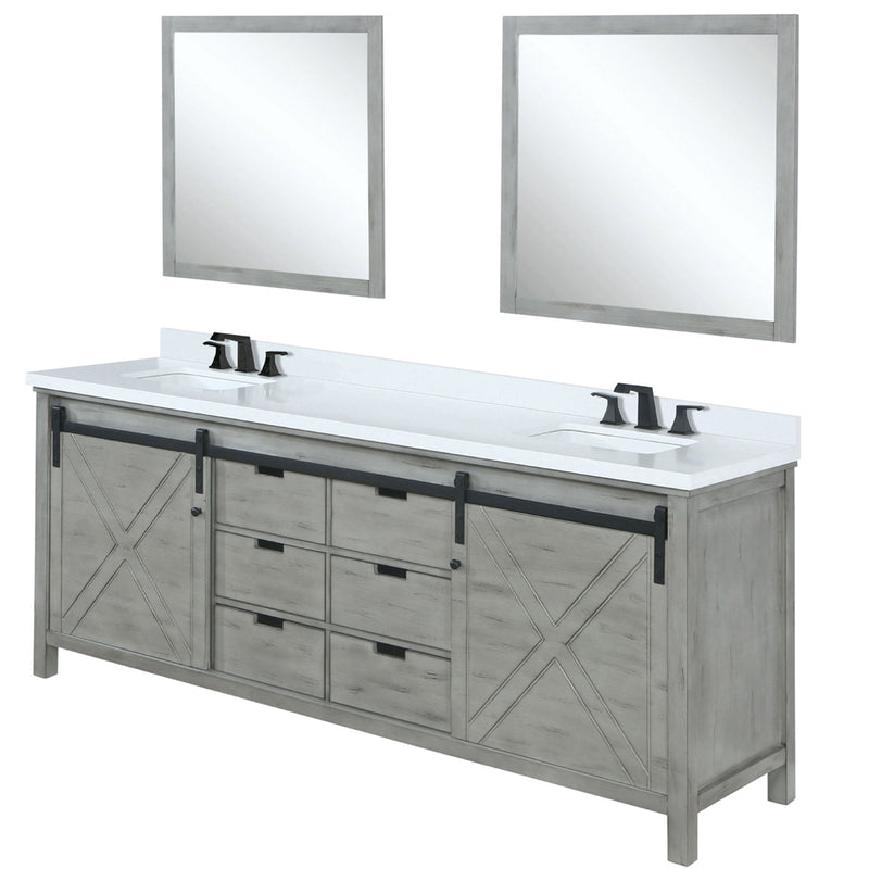 Lexora Marsyas 80" W x 22" D Ash Grey Double Bath Vanity Marble Countertop with Faucet Set and 30" Mirrors