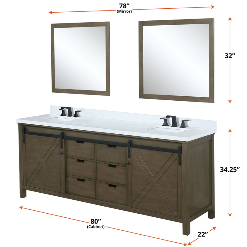 Lexora Marsyas 80" W x 22" D Double Bath Vanity and 30 " Mirrors