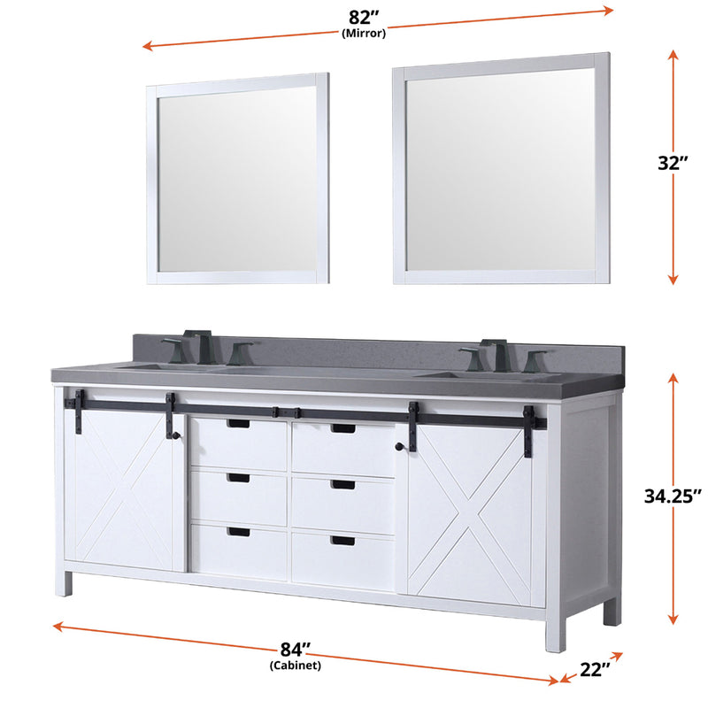 Lexora Marsyas 84" W x 22" D Double Bath Vanity and 34" Mirrors