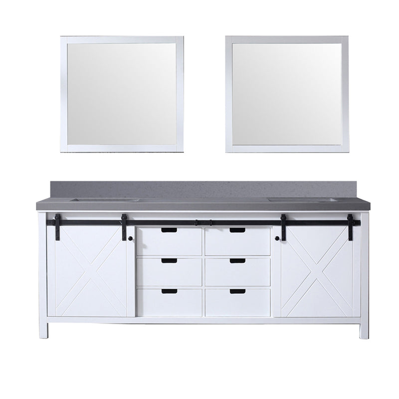 Lexora Marsyas 84 in W x 22 in D White Double Bath Vanity, Grey Quartz Countertop and 34 in Mirrors