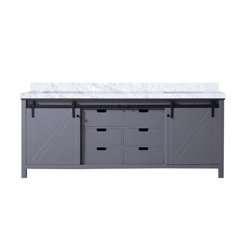 Lexora Marsyas 84" W x 22" D Dark Grey Double Bath Vanity and Carrara Marble Countertop