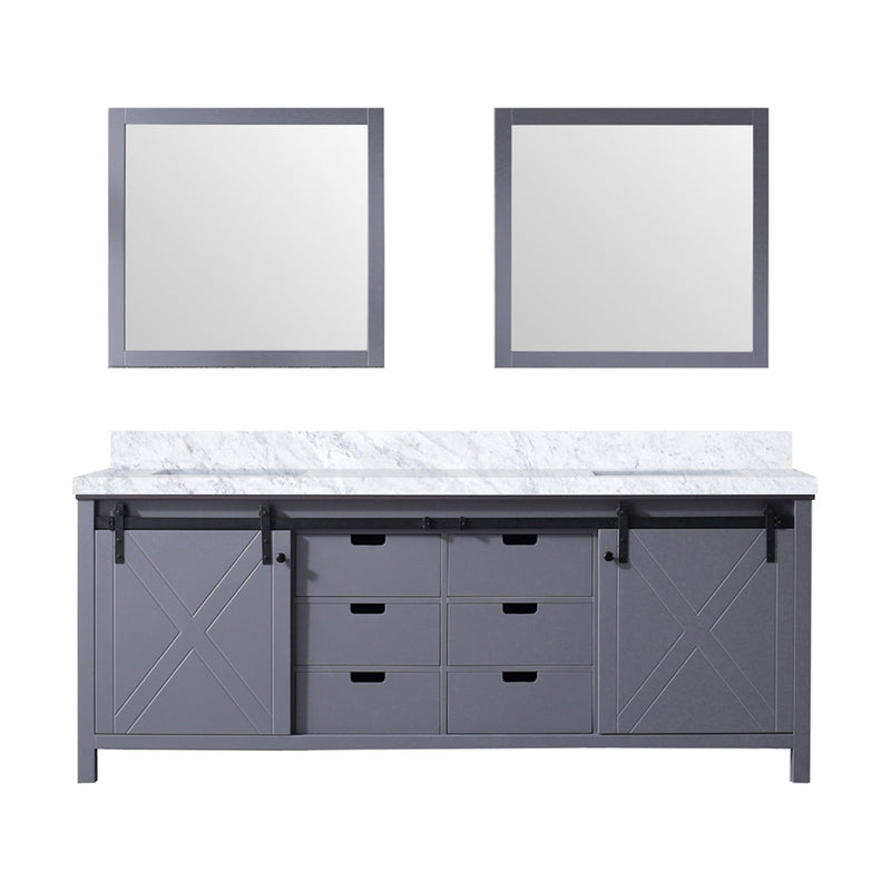 Lexora Marsyas 84 in W x 22 in D Dark Grey Double Bath Vanity, Carrara Marble Countertop and 34 in Mirrors