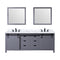 Lexora Marsyas 84 in W x 22 in D Dark Grey Double Bath Vanity, Carrara Marble Countertop, Faucet Set and 34 in Mirrors