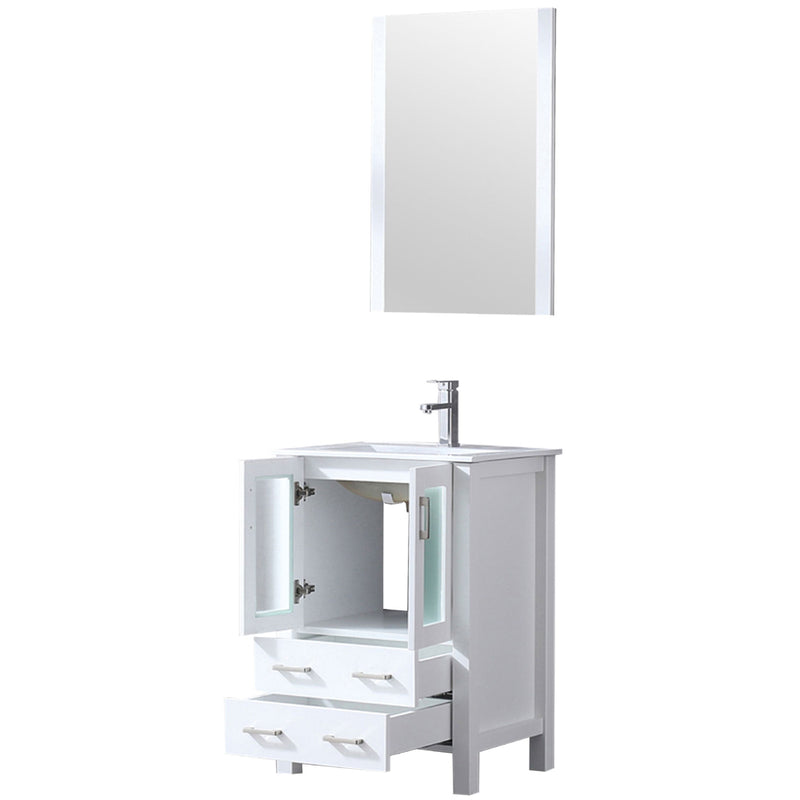 Lexora Volez 24" W x 18.25" D Bath Vanity White Ceramic Top with Faucet Set and 22" Mirror