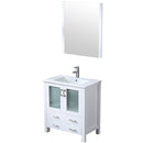 Lexora Volez 30" W x 18.25" D Bath Vanity White Ceramic Top with Faucet Set and 28" Mirror