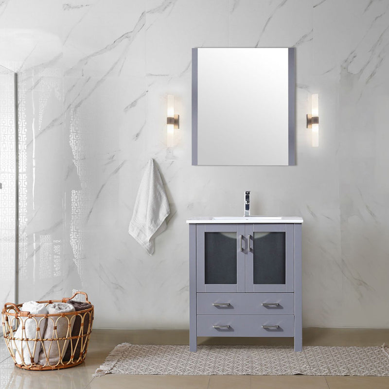 Lexora Volez 30" W x 18.25" D Bath Vanity with White Ceramic Top and 28" Mirror