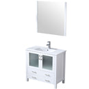 Lexora Volez 36" W x 18.25" D Bath Vanity White Ceramic Top with Faucet Set and 34" Mirror