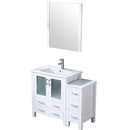 Lexora Volez 42" W x 18.25" D Bath Vanity with Side Cabinet with Faucet Set White Ceramic Top and 28" Mirror