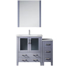 Lexora Volez 42" W x 18.25" D Bath Vanity with Side Cabinet with Faucet Set White Ceramic Top and 28" Mirror