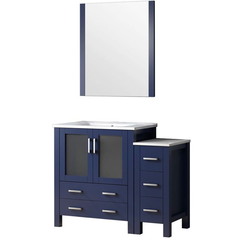 Lexora Volez 42" W x 18.25" D Bath Vanity with Side Cabinet with White Ceramic Top and 28" Mirror