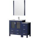 Lexora Volez 42" W x 18.25" D Bath Vanity with Side Cabinet with Faucet Set White Ceramic Top and 28" Mirror