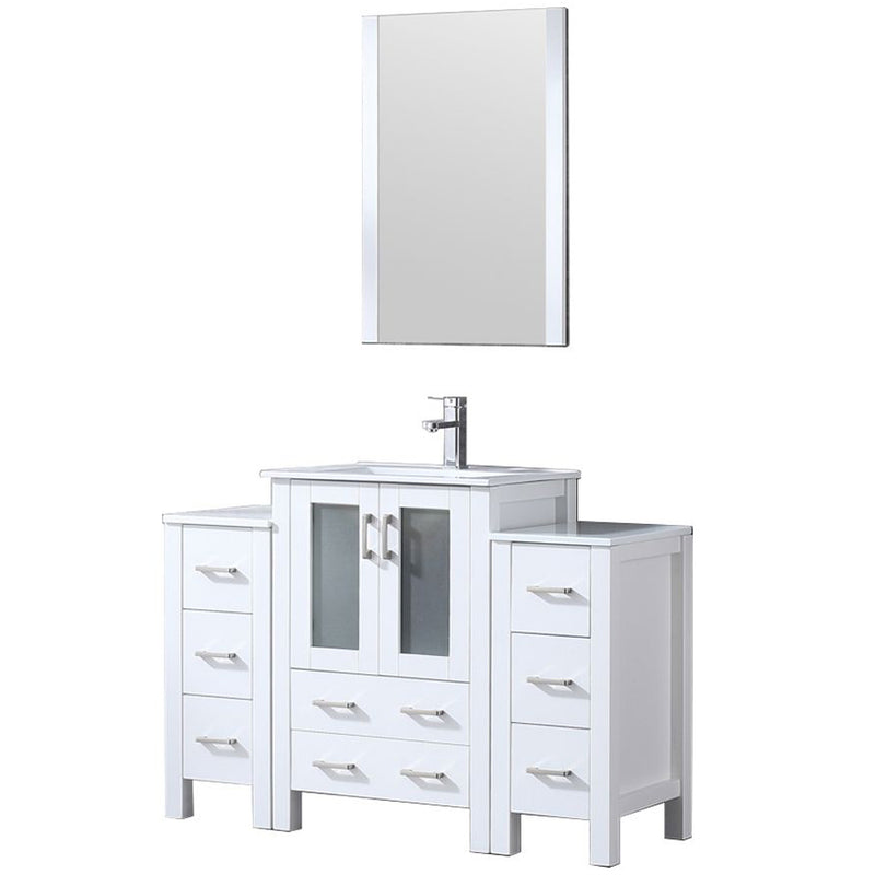 Lexora Volez 48" W x 18.25" D Bath Vanity with Side Cabinets with Faucet Set and White Ceramic Top 22" Mirror