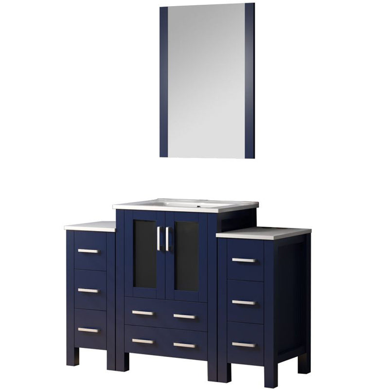 Lexora Volez 48" W x 18.25" D Bath Vanity with Side Cabinets White Ceramic Top and 22" Mirror