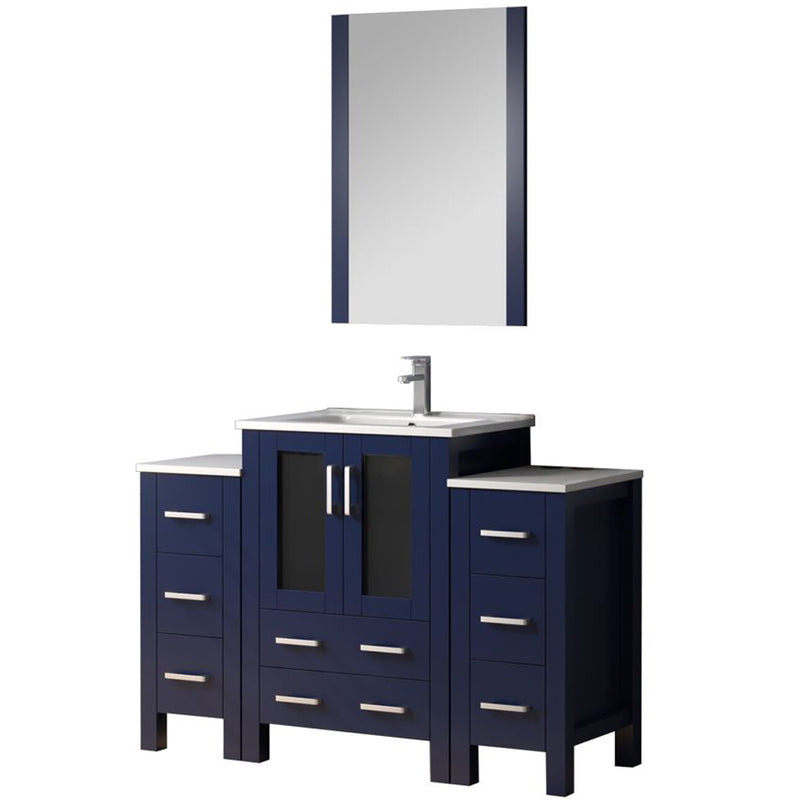 Lexora Volez 48" W x 18.25" D Bath Vanity with Side Cabinets with Faucet Set and White Ceramic Top 22" Mirror