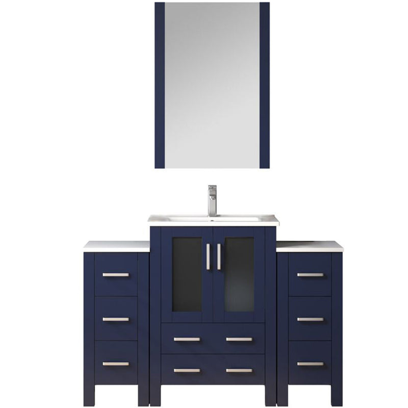 Lexora Volez 48" W x 18.25" D Bath Vanity with Side Cabinets with Faucet Set and White Ceramic Top 22" Mirror