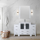 Lexora Volez 54" W x 18.25" D Bath Vanity with Side Cabinets White Ceramic Top and 28" Mirror