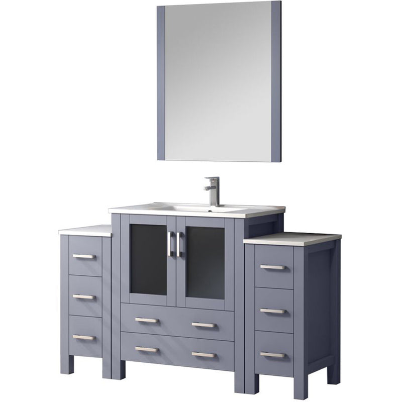 Lexora Volez 54" W x 18.25" D Bath Vanity with Side Cabinets with Faucet Set and White Ceramic Top 28" Mirror