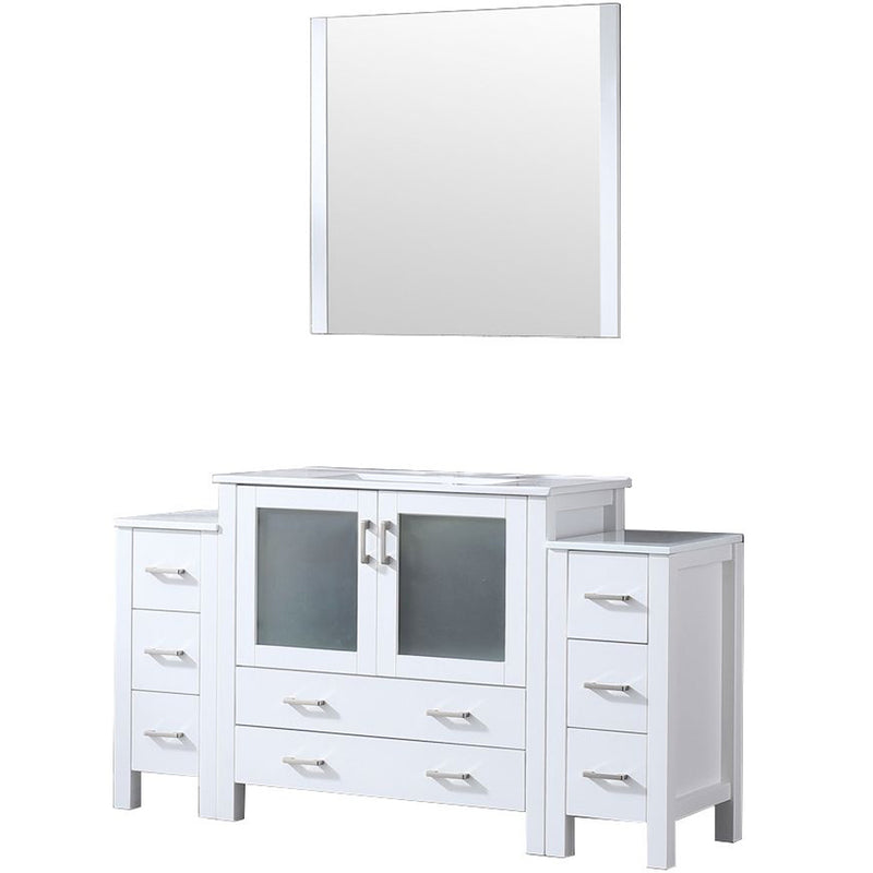 Lexora Volez 60" W x 18.25" D Bath Vanity for Side Cabinets with White Ceramic Top and 34" Mirror