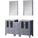 Lexora Volez 60" W x 18.25" D Double Bath Vanity with Side Cabinet and White Ceramic Top 22" Mirrors