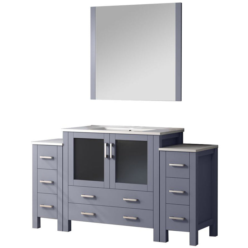 Lexora Volez 60" W x 18.25" D Bath Vanity for Side Cabinets with White Ceramic Top and 34" Mirror