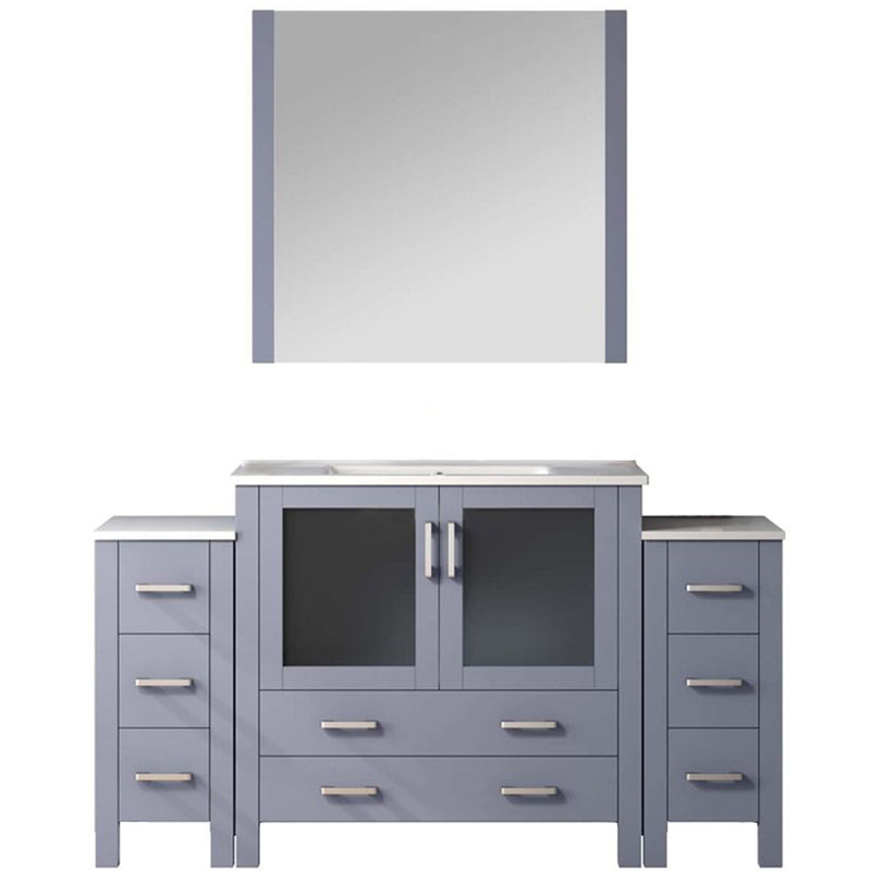 Lexora Volez 60" W x 18.25" D Bath Vanity for Side Cabinets with White Ceramic Top and 34" Mirror