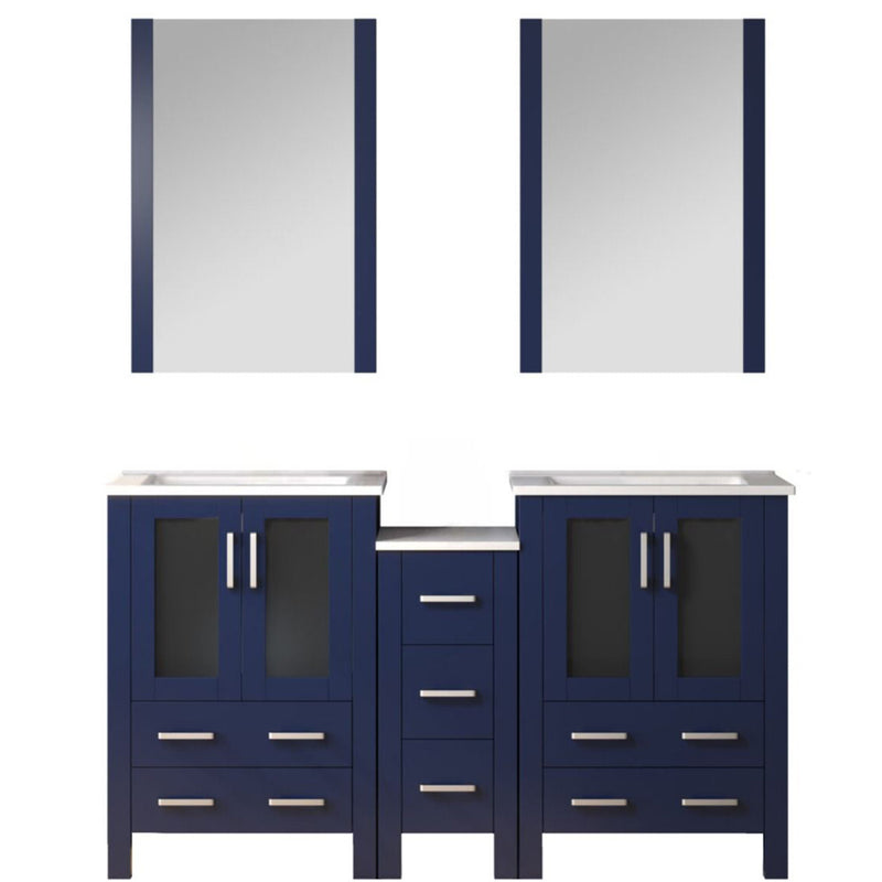 Lexora Volez 60" W x 18.25" D Double Bath Vanity with Side Cabinet and White Ceramic Top 22" Mirrors