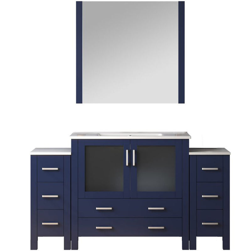 Lexora Volez 60" W x 18.25" D Bath Vanity for Side Cabinets with White Ceramic Top and 34" Mirror