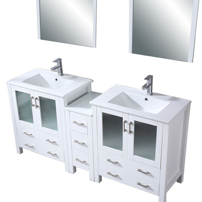 Lexora Volez 72" W Double Bath Vanity with Side Cabinets with Faucet Set and White Ceramic Top 28" Mirrors