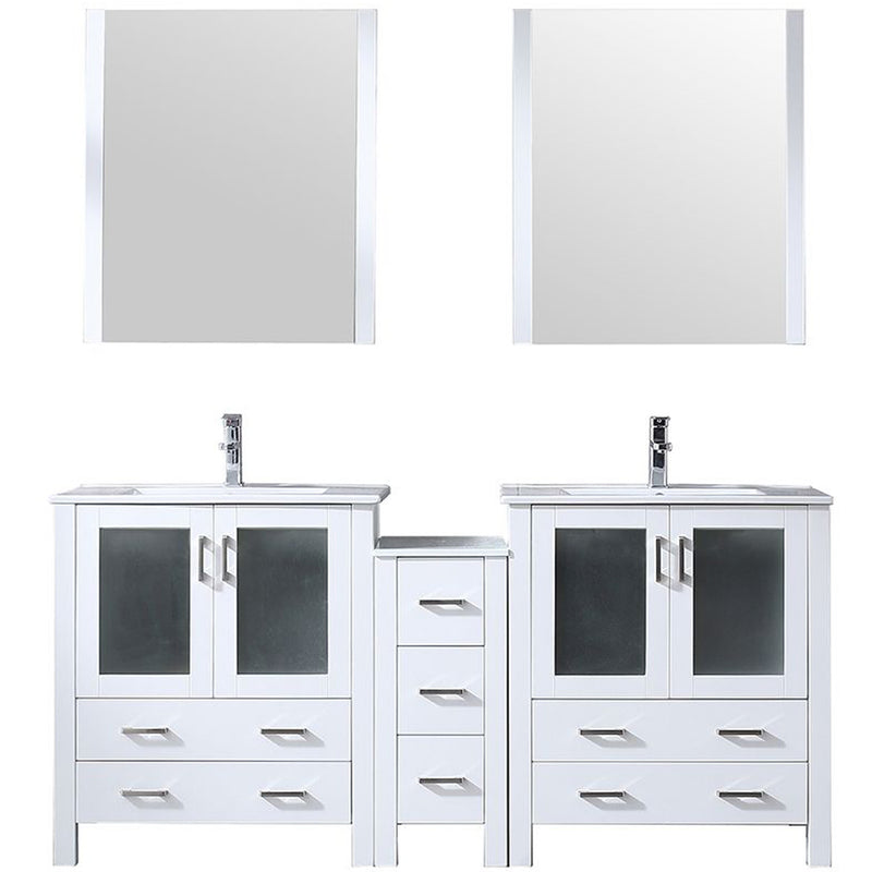 Lexora Volez 72" W Double Bath Vanity with Side Cabinets with Faucet Set and White Ceramic Top 28" Mirrors