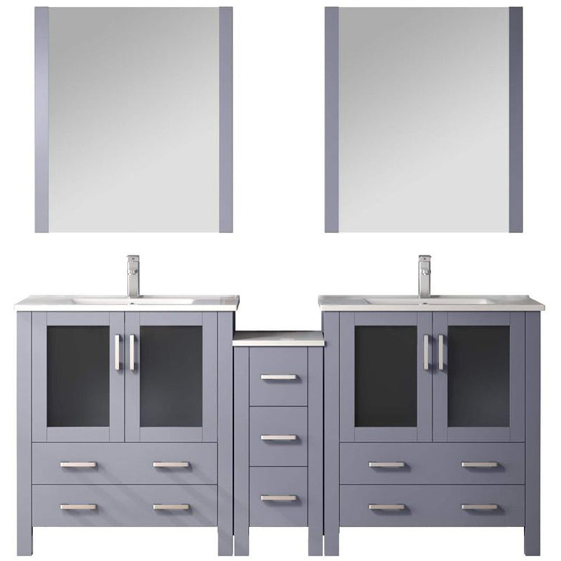 Lexora Volez 72" W Double Bath Vanity with Side Cabinets with Faucet Set and White Ceramic Top 28" Mirrors