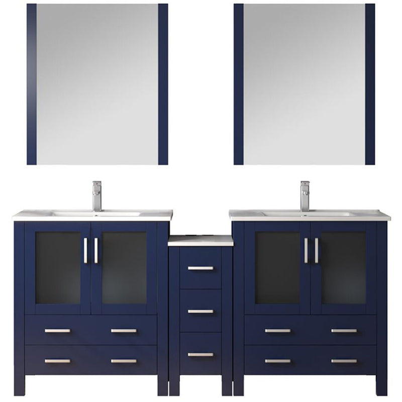 Lexora Volez 72" W Double Bath Vanity with Side Cabinets with Faucet Set and White Ceramic Top 28" Mirrors