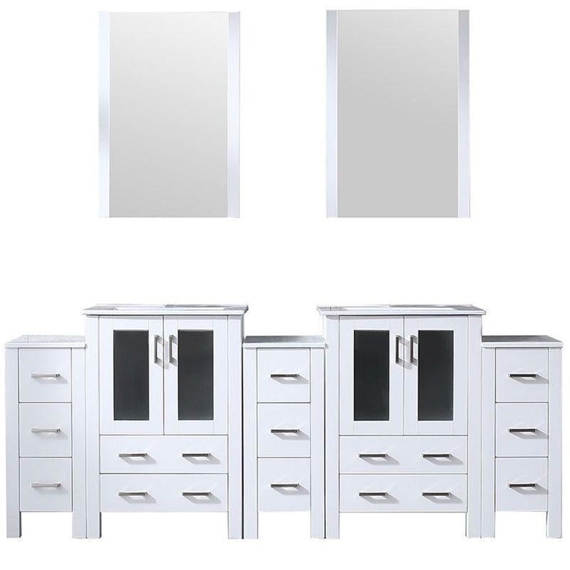 Lexora Volez 84" W x 18.25" D Double Bath Vanity with Side Cabinets with White Ceramic Top and 22" Mirrors