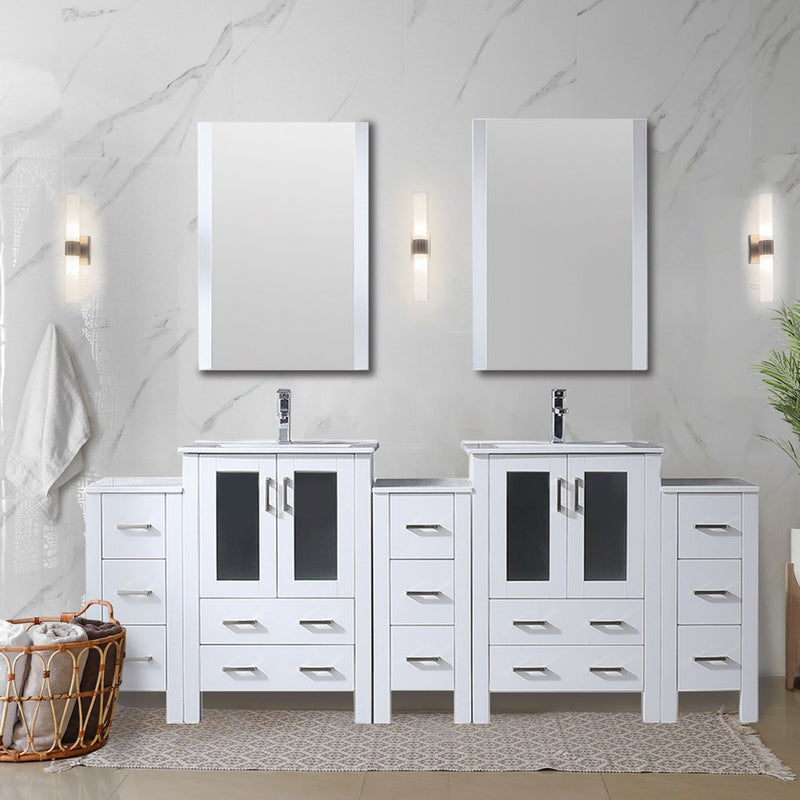 Lexora Volez 84" W Double Bath Vanity with Side Cabinets with Faucet Set and White Ceramic Top 22" Mirrors