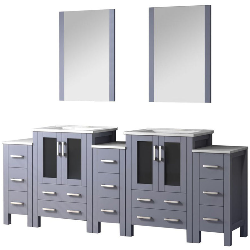 Lexora Volez 84" W x 18.25" D Double Bath Vanity with Side Cabinets with White Ceramic Top and 22" Mirrors