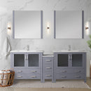 Lexora Volez 84" W x 18.25" D Double Bath Vanity with Side Cabinet with White Ceramic Top and 34" Mirrors