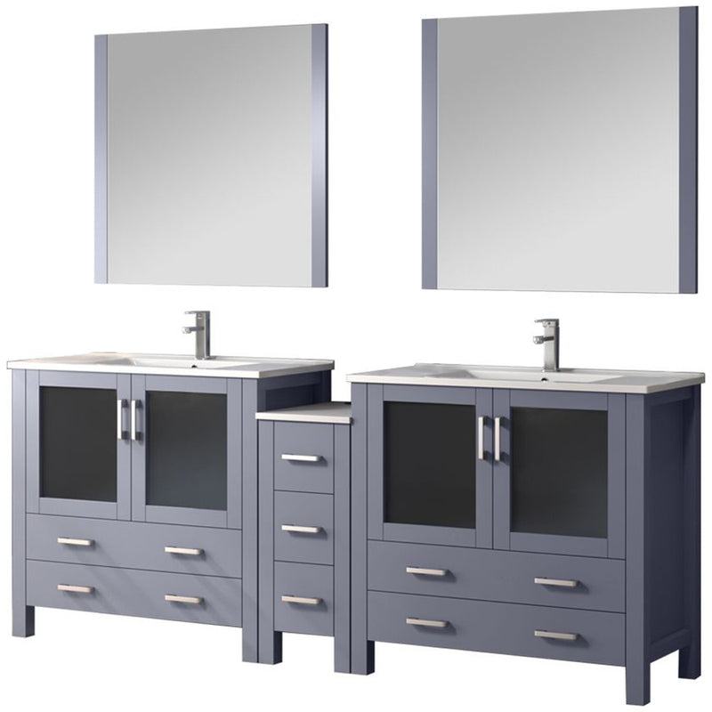 Lexora Volez 84" W Double Bath Vanity with Side Cabinet with Faucet Set and White Ceramic Top 34" Mirrors