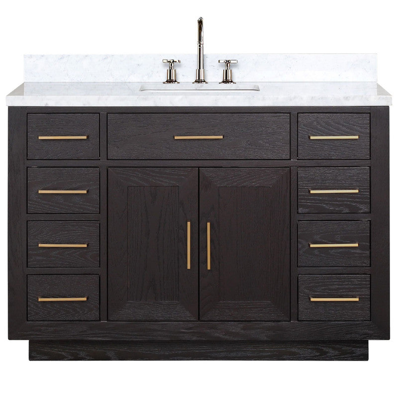 Lexora Abbey 48 in W x 22 in D Single Bath Vanity, Carrara Marble Top, and Faucet Set