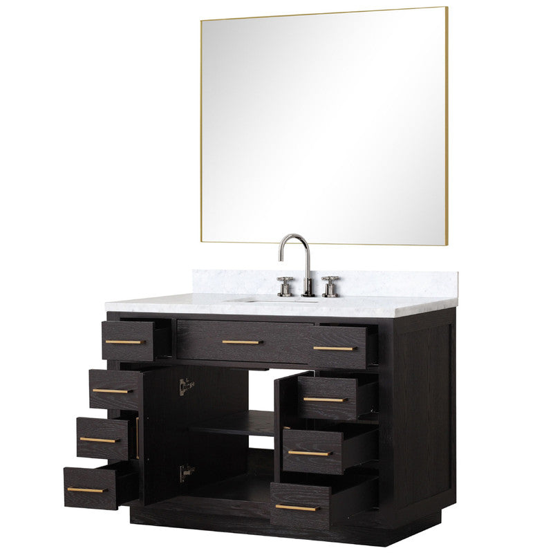 Lexora Abbey 48 in W x 22 in D Single Bath Vanity, Carrara Marble Top, Faucet Set