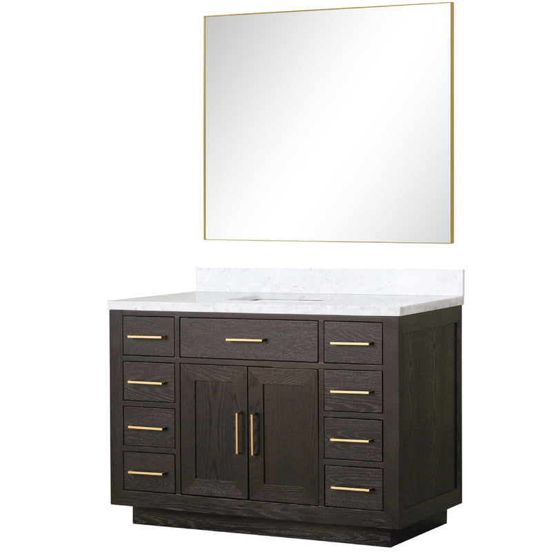 Lexora Abbey 48 in W x 22 in D Single Bath Vanity, Carrara Marble Top, and 46 in Mirror