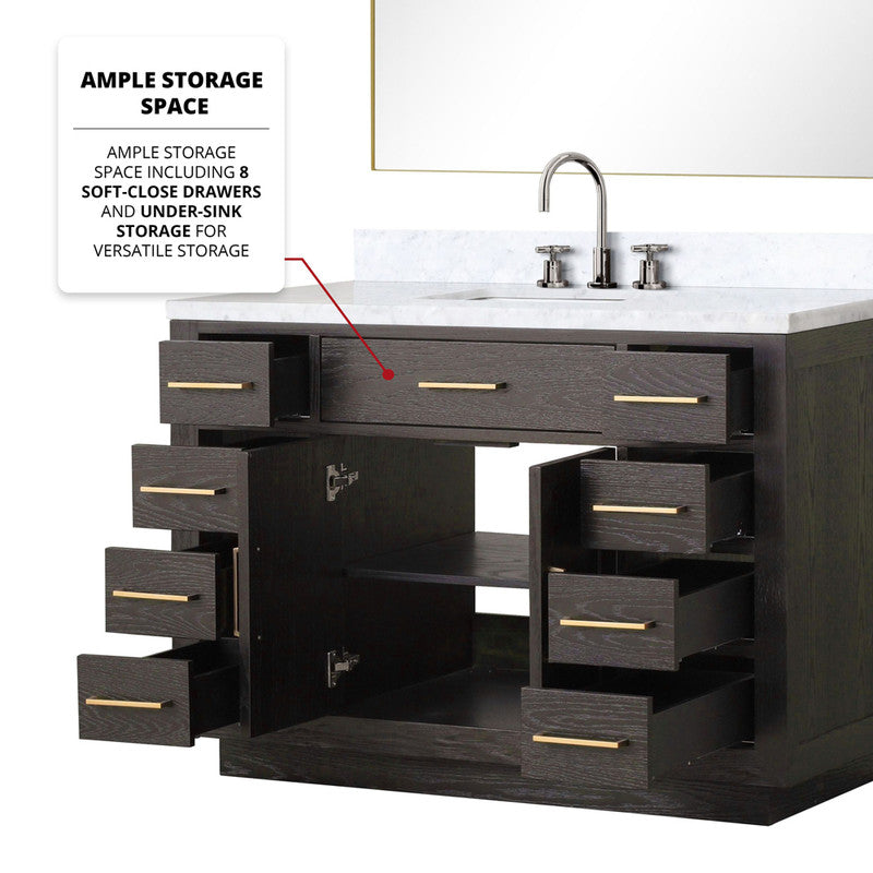 Lexora Abbey 48 in W x 22 in D Single Bath Vanity, Carrara Marble Top, and 46 in Mirror