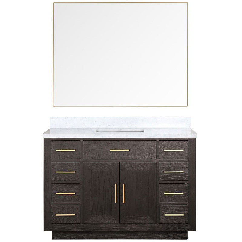 Lexora Abbey 48 in W x 22 in D Single Bath Vanity, Carrara Marble Top, and 46 in Mirror