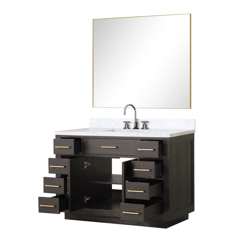 Lexora Abbey 48 in W x 22 in D Single Bath Vanity, Carrara Marble Top, Faucet Set